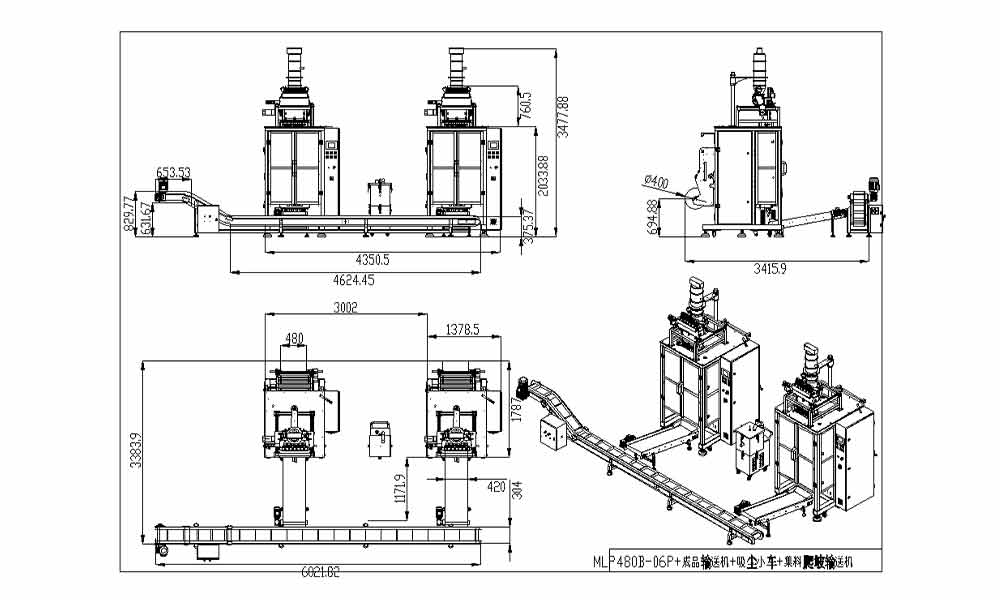Us Customer: 6-Lane Back Sealing Powder Machine+finished Product Conveyor+vacuum Car+aggregate Climbing Conveyor